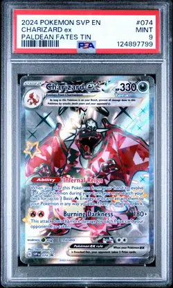 Charizard Ex Paldean Fates Tin Pokemon Svp En-Sv Black Star Promo 074 NM PSA 9 - Image 1