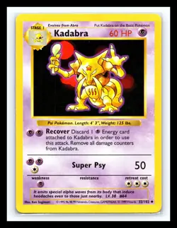 💥 Kadabra Shadowless Non Holo WOTC Pokemon Card 32/102 Vintage Base Set 1999 - Image 1