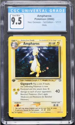 Ampharos 1st Edition CGC 9.5 GEM MINT 1/111 Neo Genesis Pokemon Card - Image 1