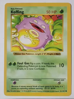 SHADOWLESS Koffing 51/102 NM - 1999 Base Pokemon Card $2 Combined Shipping - Image 1