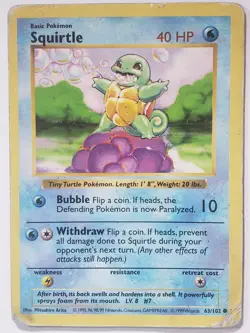 SHADOWLESS Squirtle 63/102 DMG - 1999 Base Set Pokemon Card - Mitsuhiro Arita - Image 1