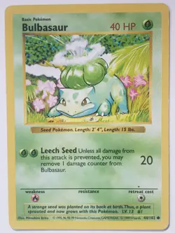 SHADOWLESS Bulbasaur 44/102 LP - 1999 Base Set Pokemon Card - Mitsuhiro Arita - Image 1