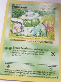 SHADOWLESS Bulbasaur 44/102 LP - 1999 Base Set Pokemon Card - Mitsuhiro Arita - Image 2