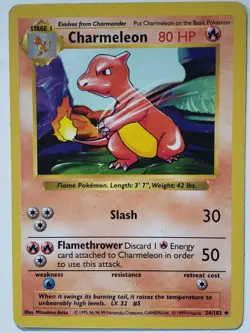 SHADOWLESS Charmeleon 24/102 PL / LP 1999 Base Set Pokemon Card Mitsuhiro Arita - Image 1