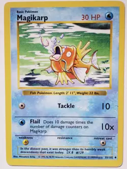 SHADOWLESS Magikarp 35/102 PL / LP - 1999 Base Set Pokemon Card Mitsuhiro Arita - Image 1