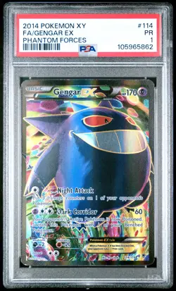 2014 POKEMON XY PHANTOM FORCES #114 FULL ART/GENGAR EX PSA 1 - Image 1