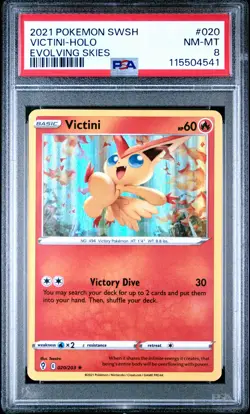 2021 POKEMON SWORD & SHIELD EVOLVING SKIES #020 VICTINI-HOLO PSA 8 - Image 1