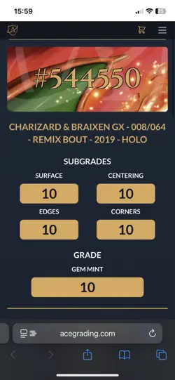 Pokemon Charizard & Braixen GX 008/064 Remix Bout ACE Grade 10 Tag Team - Image 3