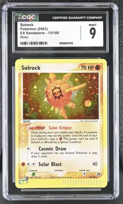 CGC 9 MINT Solrock 2003 EX Sandstorm 13/100 Holo Pokemon Card - Image 1