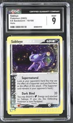 CGC 9 MINT Sableye 2003 EX Sandstorm 10/100 Holo Pokemon Card - Image 1