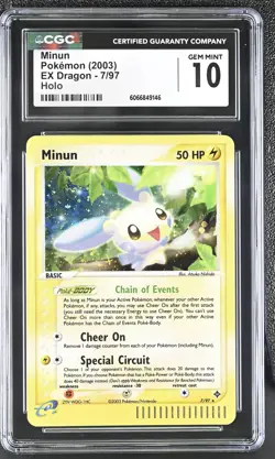 CGC 10 GEM MINT Minun 2003 EX Dragon 7/97 Holo Pokemon Card - Image 1