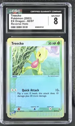 CGC 8 Treecko 2003 EX Dragon 80/97 Reverse Holo Pokemon Card - Image 1
