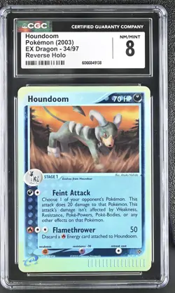 CGC 8 Houndoom 2003 EX Dragon 34/97 Reverse Holo Pokemon Card - Image 1