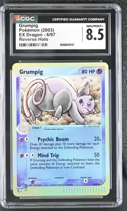 CGC 8.5 Grumpig 2003 EX Dragon 6/97 Reverse Holo Pokemon Card - Image 1