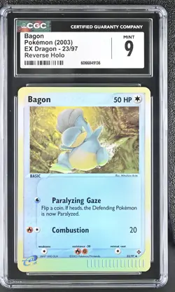 CGC 9 MINT Bagon 2003 EX Dragon 23/97 Reverse Holo Pokemon Card - Image 1