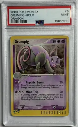 PSA 9 Grumpig Holo 06/97 EX Dragon 2003 Pokemon MINT SWIRL - Image 1