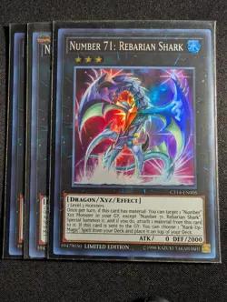 Yugioh - 3x Number 71: Rebarian Shark CT14-EN005 Super Rare Limited Edition NM - Image 1