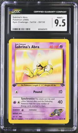 CGC 9.5 MINT+ Sabrina's Abra Gym Challenge 1st Edition 93/132 Pokemon Card - Image 1