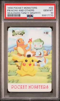 1998 POCKET MONSTERS SEALDASS FANCY GRAFFITI #02 PIKACHU AND OTHERS PSA 10 - Image 1