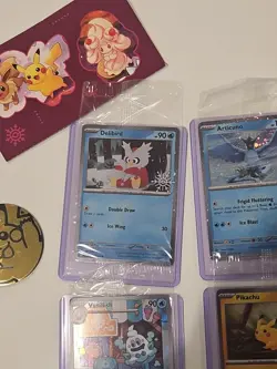 Pokemon 2025 Holiday Calendar Stamped Promos COMPLETE SET OF 8 SEALED + Stickers - Image 2