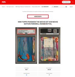 1999 TOPPS POKEMON THE MOVIE EDT #39 MOVIE EDITION FAREWELL-RAINBOW FOIL PSA 7 - Image 3