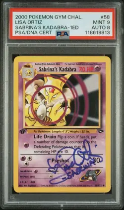 PSA 9 Pokemon Gym Challenge 1st Edition Sabrina’s Kadabra Lisa Ortiz Signed Auto - Image 1