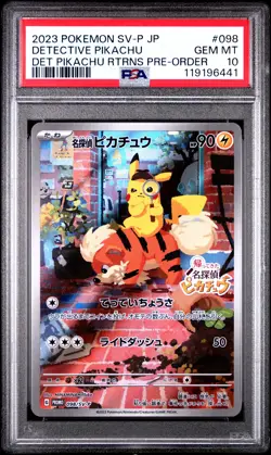 2023 POKEMON JAPANESE SV-P PROMO #098 DETECTIVE PIKACHU PSA 10 - Image 1