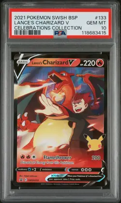 2021 POKEMON SWSH BLACK STAR PROMO CELEBRATIONS COLL LANCE'S CHARIZARD V PSA 10 - Image 1