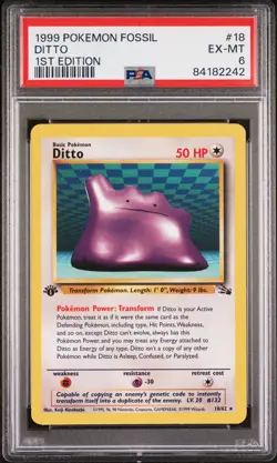 1999 POKEMON FOSSIL 1ST EDITION #18 DITTO PSA 6 - Image 1