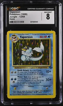 CGC 8 Vaporeon 1999 Jungle 12/64 Holo Pokemon Card - Image 1
