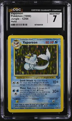 CGC 7 Vaporeon 1999 Jungle 12/64 Holo Pokemon Card - Image 1