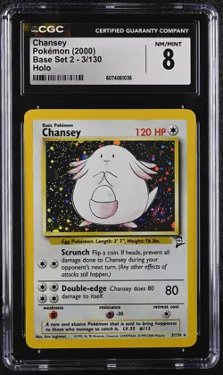 CGC 8 Chansey 2000 Base Set 2 3/130 Holo SWIRL Pokemon Card - Image 1