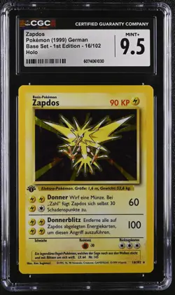CGC 9.5 MINT+ Zapdos German Base Set 1st Edition 16/102 Holo Pokemon Card - Image 1
