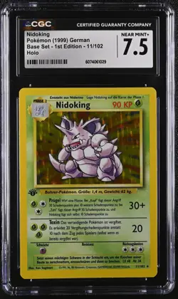CGC 7.5 Nidoking German Base Set 1st Edition 11/102 Holo Pokemon Card - Image 1