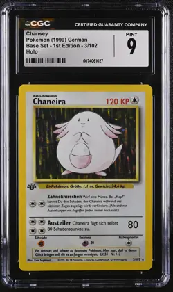 CGC 9 MINT Chansey German Base Set 1st Edition 3/102 Holo Pokemon Card - Image 1