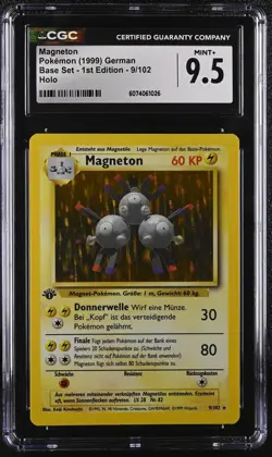 CGC 9.5 MINT+ Magneton German Base Set 1st Edition 9/102 Holo Pokemon Card - Image 1