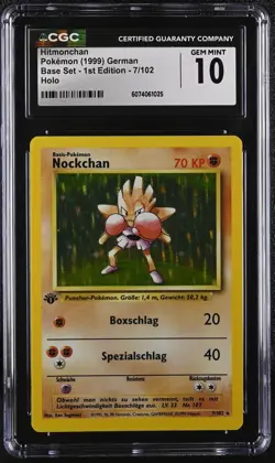 CGC 10 GEM MINT Hitmonchan German Base Set 1st Edition 7/102 Holo Pokemon Card - Image 1