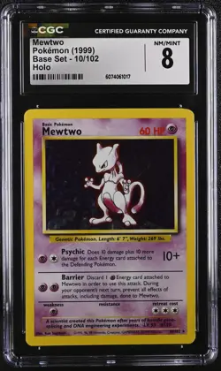 CGC 8 Mewtwo 1999 Base Set 10/102 Holo Pokemon Card - Image 1