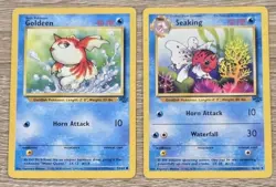 Pokemon TCG Goldeen 53/64 + Seaking 46/64 LP Vintage Cards 1999 - Image 1
