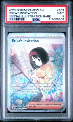 2023 POKEMON MEW EN-151 SPECIAL ILLUSTRATION RARE #203 ERIKA'S INVITATION PSA 9 - Image 1
