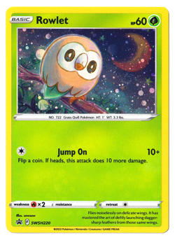 COSMOS HOLO🌀🌀SWIRL Rowlet SWSH220 - Pokemon Sword & Shield BlackStar Promo (B) - Image 2