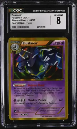 CGC 8 Dusknoir 2013 Plasma Blast Holo 104/101 Secret Rare Pokemon Card - Image 1