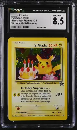 CGC 8.5 Birthday ____'s Pikachu 2000 Black Star Promos 24 Holo Pokemon Card - Image 1