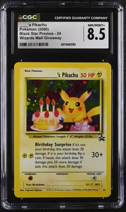CGC 8.5 Birthday ____'s Pikachu 2000 Black Star Promos 24 Holo Pokemon Card - Image 1