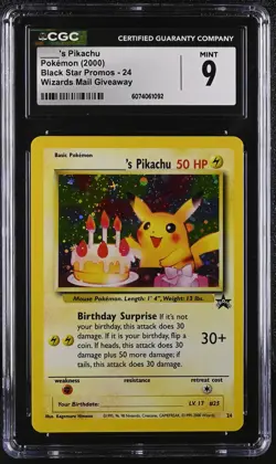 CGC 9 MINT Birthday ____'s Pikachu 2000 Black Star Promos 24 Holo Pokemon Card - Image 1