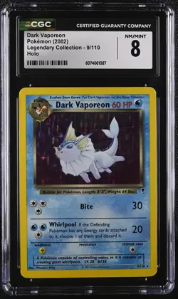 CGC 8 Dark Vaporeon 2002 Legendary Collection 9/110 Holo Pokemon Card - Image 1