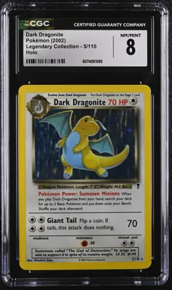 CGC 8 Dark Dragonite 2002 Legendary Collection 5/110 Holo Pokemon Card - Image 1