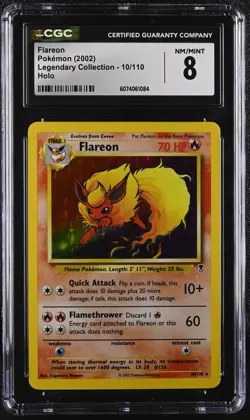 CGC 8 Flareon 2002 Legendary Collection 10/110 Holo Pokemon Card - Image 1