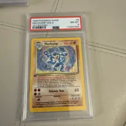 1999 Pokemon Base Game 1st Edition PSA 8 Machamp Holo #8 NM-MT - Image 1