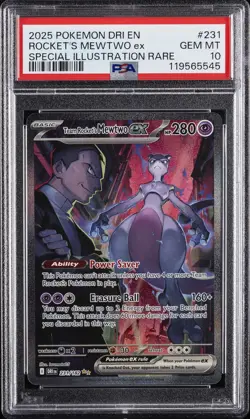 2025 POKEMON DRI EN-DESTINED RIVALS #231 TEAM ROCKET'S MEWTWO EX PSA 10 - Image 1